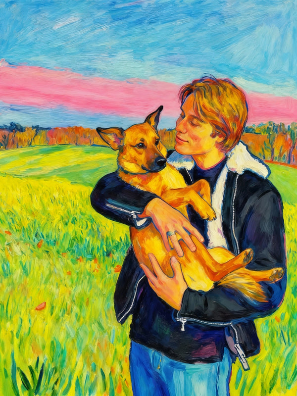 The Joyful Field Pet Portrait | Hockney Style Custom Painting